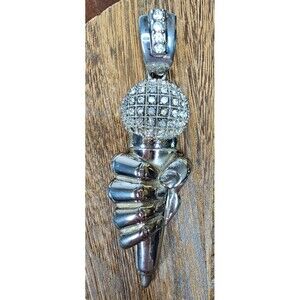 925 Silver Hand & Microphone J-ROC Rhinestone Studded Pendant
